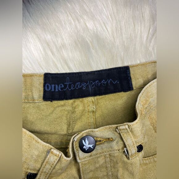 One Teaspoon olive green distressed Aztec striped side denim shorts sz 8/26 - Picture 2 of 9